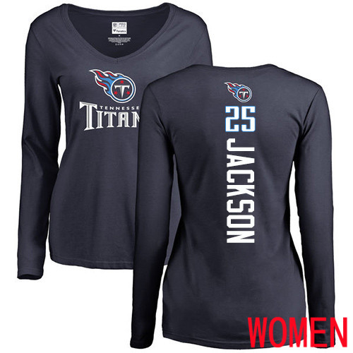 Tennessee Titans Navy Blue Women Adoree  Jackson Backer NFL Football #25 Long Sleeve T Shirt->nfl t-shirts->Sports Accessory
